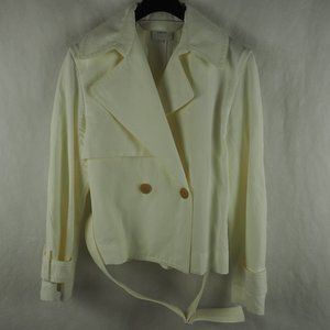 Vince Women's Cropped Belted Jacket Inner Strap Italian Cotton-Linen Off White L